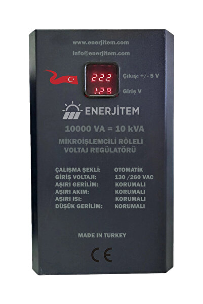 ENERJİTEM 10 Kva Röleli Otomatik Voltaj Regülatörü 1f/1f 130-260v 10000 Va Re...