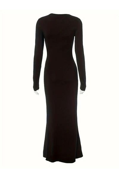 segiza Schwarzes, langärmliges, figurbetontes, maßgeschneidertes Maxikleid aus Lycra-Stoff