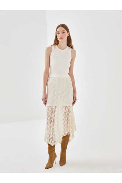 LC Waikiki Ecru Crew Neck Textured Women's Knitwear Tank Top