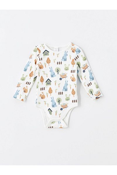 LC Waikiki Lcw Baby Ecru Printed Baby Boy Snap Body 2 Pcs