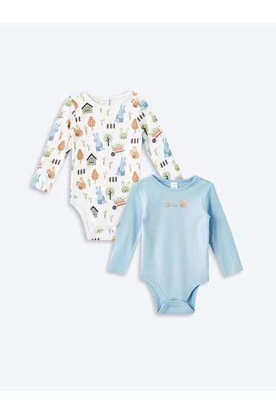 LC Waikiki Lcw Baby Ecru Printed Baby Boy Snap Body 2 Pcs