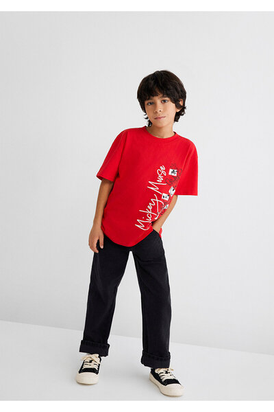 Mavi تي شيرت أطفال أزرق بطبعة ميكي - أحمر عميق، موديل 6610232 -70477