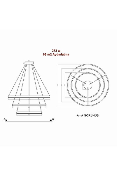 voxlamp lighting solutions Double Light 100-80-60cm Led Alt Üst Işıklı Çember Sarkıt Led Avize