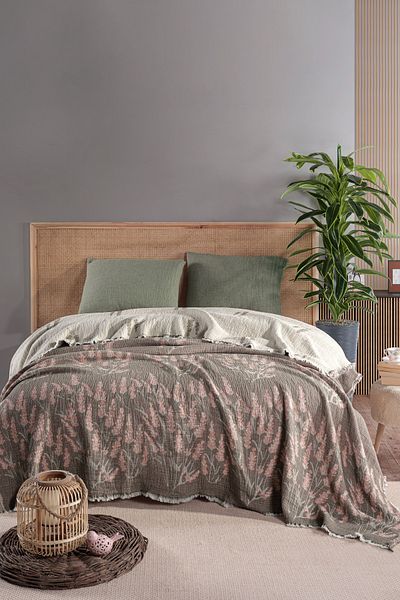 MYLASA HOME Mylasahome Muslin Kosha Series Lavender Patterned Quilt 240X260Cm