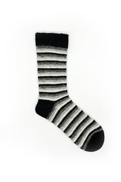 Buluş Organic Комплект от 2 детски зимни дебели чорапи до глезена от органична вълна на черни райета