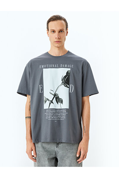 Koton Βαμβακερό μπλουζάκι με κοντό μανίκι με λαιμόκοψη