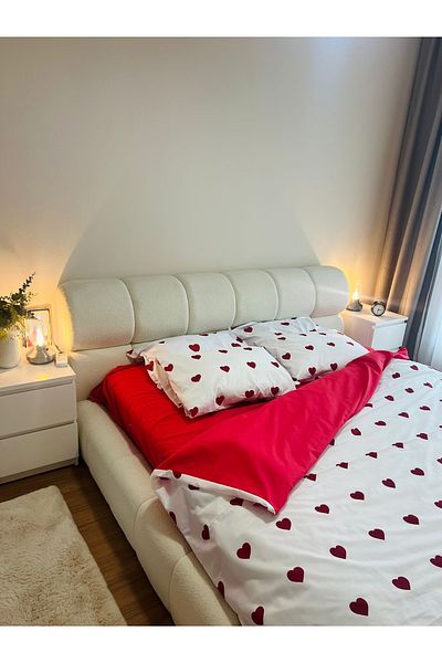BAHİRA HOME طقم غطاء لحاف مزدوج الجوانب بنمط قلب مزدوج