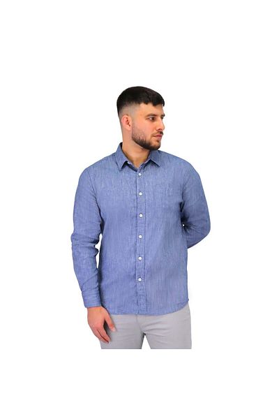 Giordano Men's Linen Long Sleeve Slim Fit Front Button Garment Wash Shirt