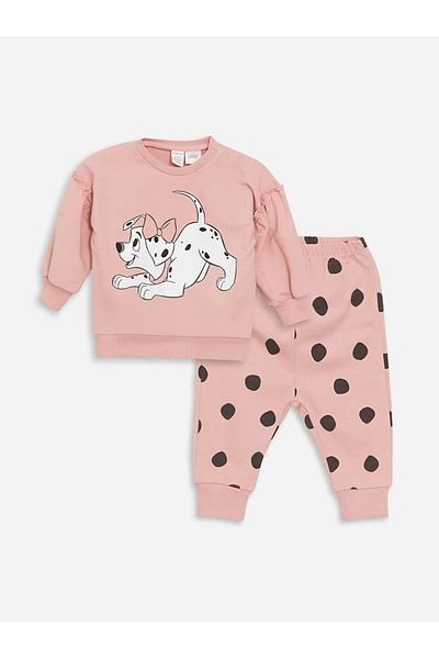LC Waikiki Lcw Baby - Pink Baby Girl Sweatshirt and Sweatpants Set of 2, Crew Neck, Long Sleeve