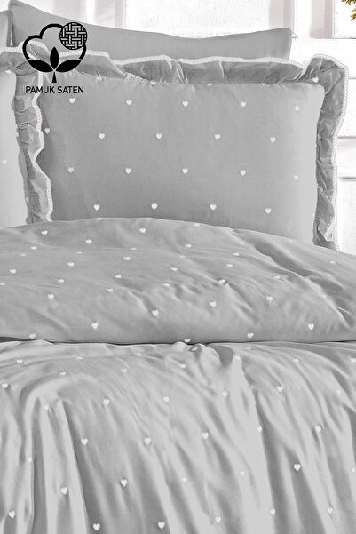 Nazik Home Amore Cotton Satin Double Heart Duvet Cover Set