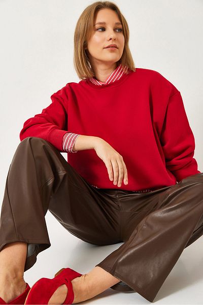 Bianco Lucci Damen-Sweatshirt mit Rundhalsausschnitt – Raster-Basic-Modell 60251640