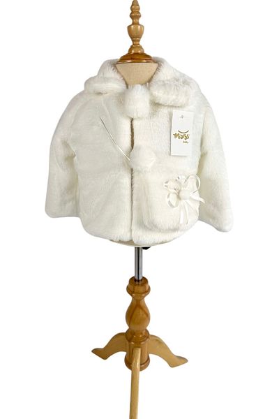 miaras baby Girl's Plush Coat with Bag Detail