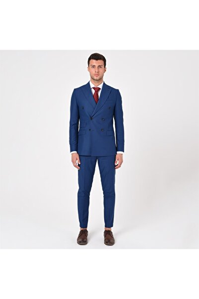 AGUSTİNİ Lacivert Kruvaze Sivri Yaka Slim Fit Takım Elbise | Agustini