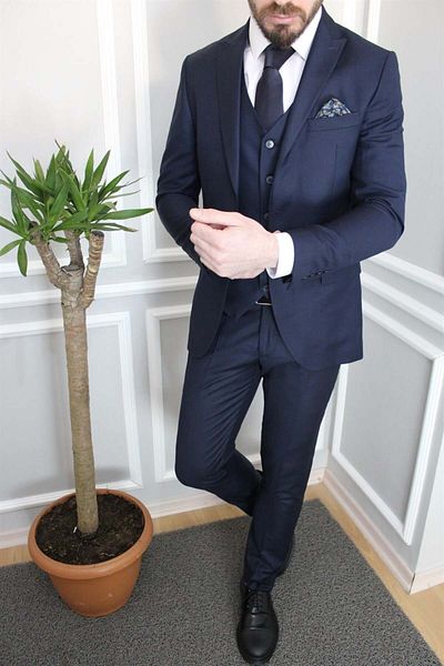 AGUSTİNİ Medium Tone Navy Blue Vest Suit |   Agustini