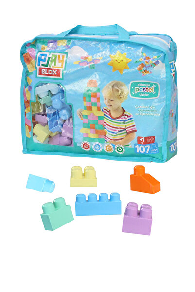 TOY PLAY Play Blox Building Toys 2977 Pastel Colors Mega Block Set 107 Pieces with Blue Bag
