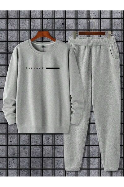 coolart Balance Jogger Sweatpants - Σετ φόρμας με γκρι στάμπα και λαιμόκοψη π...