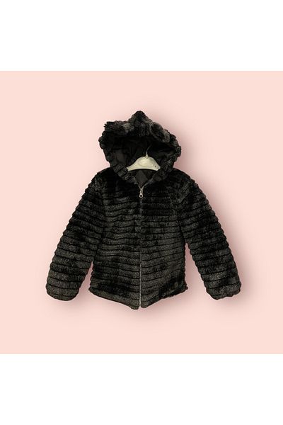 Lumia Baby Striped Girl's Plush Coat with Ear Detail