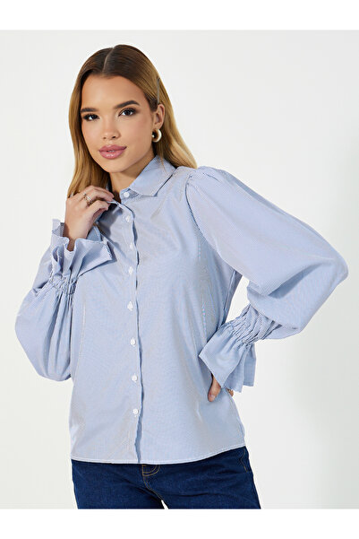 Styli Striped Flared Elasticated Balloon Sleeves Shirt
