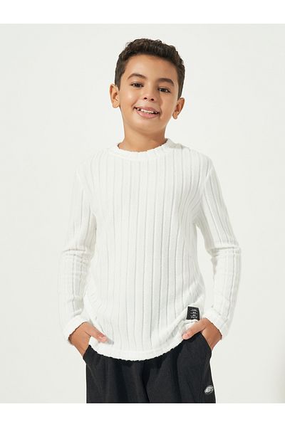 Styli Patch Work Detail Long Sleeves Rib Knit Top