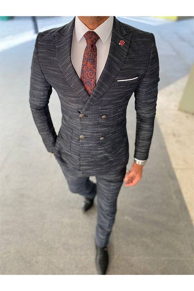 AGUSTİNİ Agustini - SmokedSlimFit Double Breasted Suit, Pointed Collar