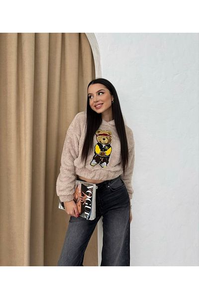 İLKCET MODA Φούτερ με κουκούλα βελούδινο αρκουδάκι με κέντημα