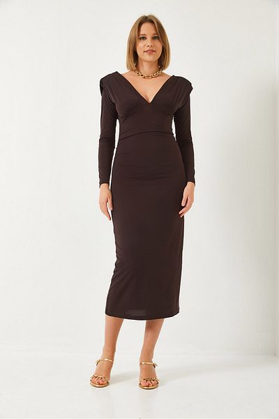 Bianco Lucci Women's V-Neck Shoulder Padded Candy Fabric Dress 423 60261162