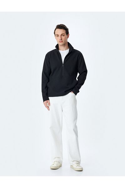 Koton Kangaroo Pocket Long Sleeve Basic Half Zip Sweatshirt