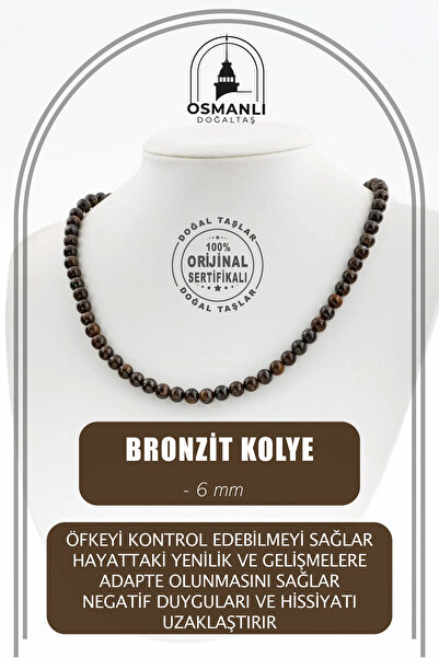 OSMANLI DOĞAL TAŞ قلادة من الحجر الطبيعي بتصميم 6 مم من البرونزيت