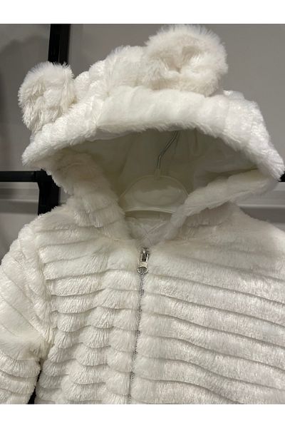 Lumia Baby Striped Girl's Plush Coat with Ear Detail