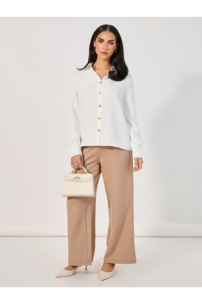Styli Loose Fit Utility Shirt with Matte Golden Buttons