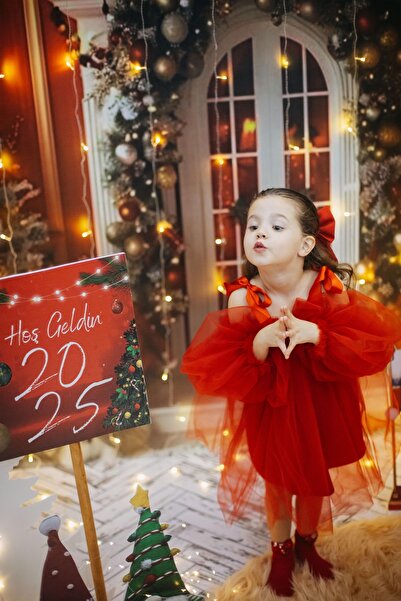 Tinypeople Kız çocuk yılbaşı elbisesi kormızı çocuk abiye tüllü abiye tütü abiye