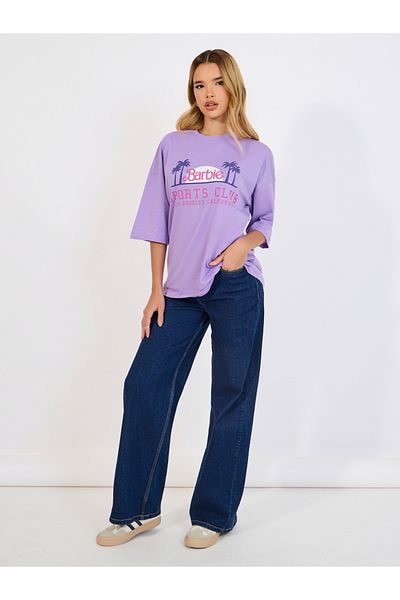 Styli Barbie Sports Club Slogan Puff Print Oversized T-Shirt