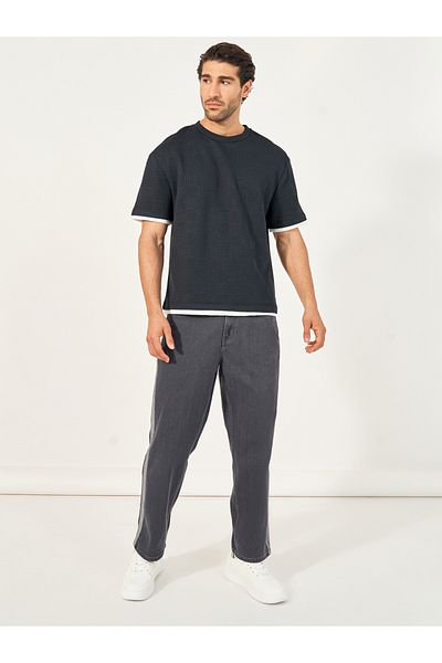 Styli Checkered Quilted Textured Oversized T-Shirt with Contrast Detail