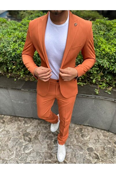 AGUSTİNİ Kiremit Renk Spor Takım Elbise Sivri Yaka Slim Fit | Agustini