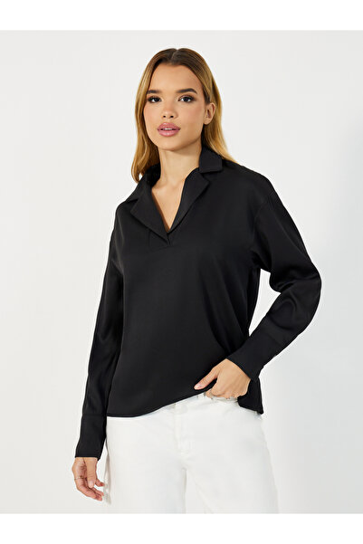 Styli Solid Notch Lapel Collar Top
