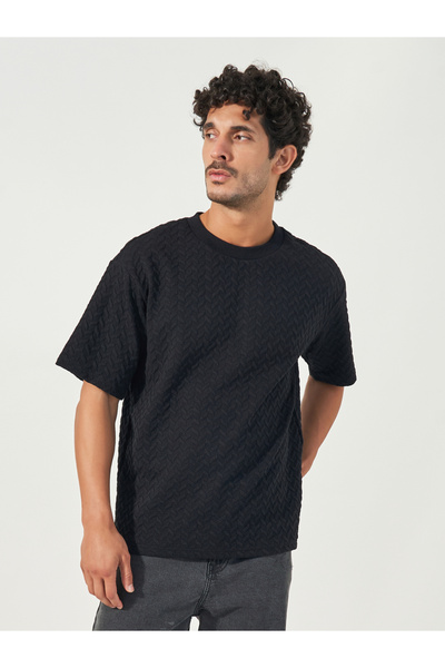 Styli تي شيرت شيفورن محبوك كبير الحجم بياقة دائرية