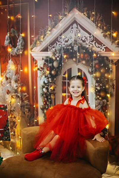 Tinypeople Kız çocuk yılbaşı elbisesi kormızı çocuk abiye tüllü abiye tütü abiye
