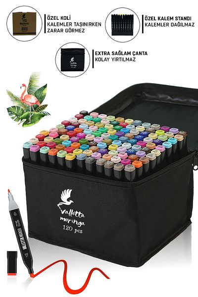 valletta Moringa 120-Piece Double Sided Art Marker Felt Tip Pen Set with Bag