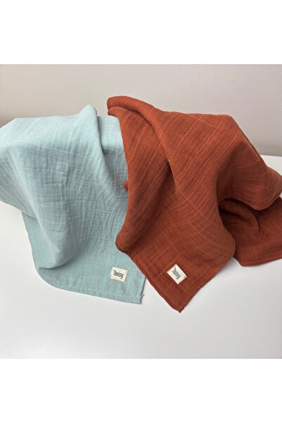 NOİSY TEKSTİL Multi-Purpose 2 Pieces 100% Cotton 70X70 cm 2 Layer and 3 Layer Muslin Baby Blanket % Cover
