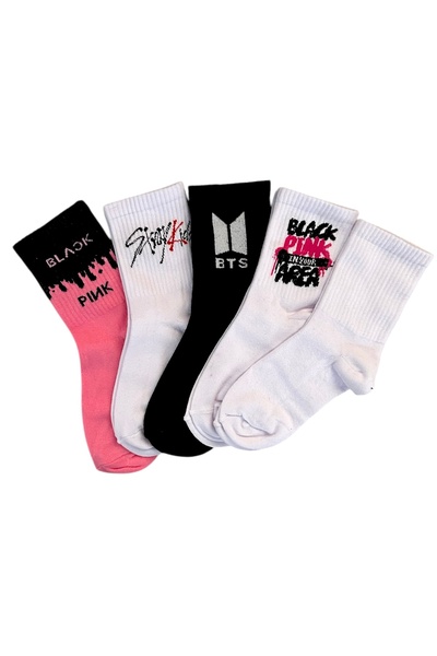 çorapdunyam Unisex Σειρά 5 Μαύρες κάλτσες Ping Bts Exo Cheerful College Tennis