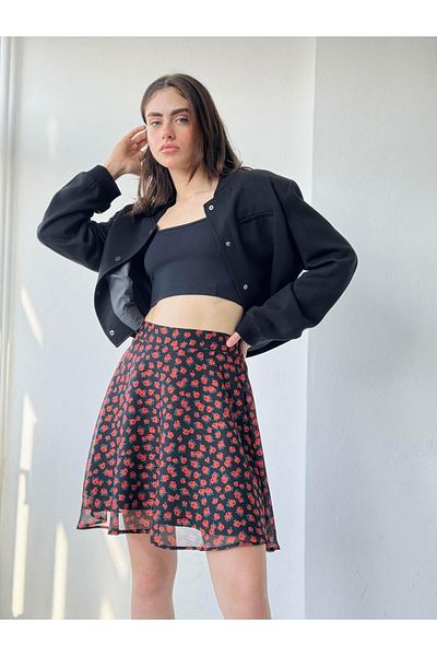 Retrobird Valerie Lined Red Chiffon Flared Skirt - Four Seasons