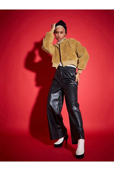 Sassafras By Styli Faux Fur High Neck Crop Bomber Jacket
