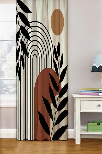 Vendini Colorful Autumn Bohemian Leaves Patterned Backdrop Curtain (Size Produced, Note the Size)