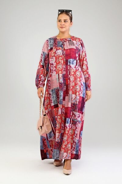 Ferace Burgundy Viscose Hijab Dress - Women's Large Size