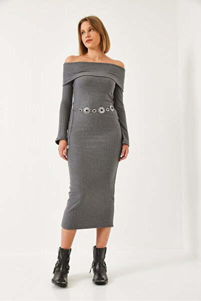 Bianco Lucci Kadın Madonna Yaka İspanyol Kol Fitilli Elbise 0201 60261176