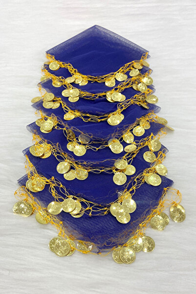 ZEYMERADE Lacivert Gold Pullu Tül Halay Mendili 1 Adet, Gelin Damat Düğün Kın...