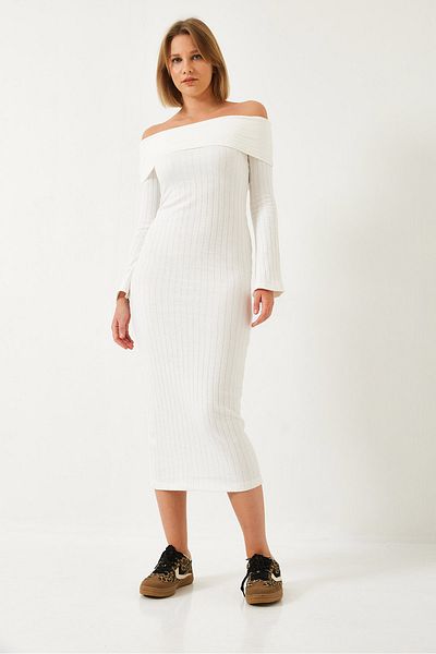 Bianco Lucci Women's Madonna Collar Spanish Sleeve Ribbed Dress 0201 60261176