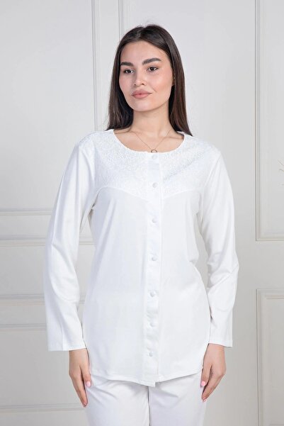 By Mecit Pijama Women's Plus Size Button-Down Long Sleeve Melisa Fabric Pajamas Set 75% Cotton 25% Viscose