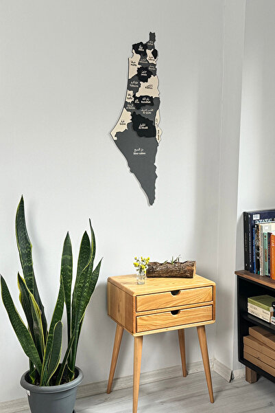 Colorfull Worlds Three-Dimensional Decorative Wooden Palestine Map Wall Chart Home Office Decor 40X15