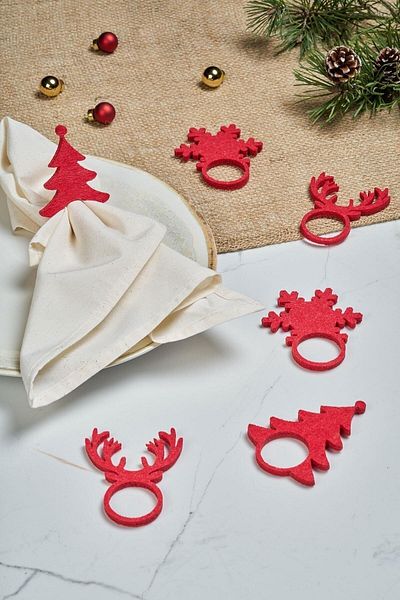 Ocean Home 6-Piece Red Felt Decorative Christmas Tableware Presentation Napkin Ring Napkin Ring